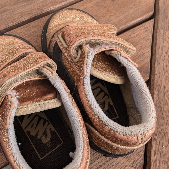 Vans old skool Velcro party gold gitter kids trainers - Picture 7 of 8